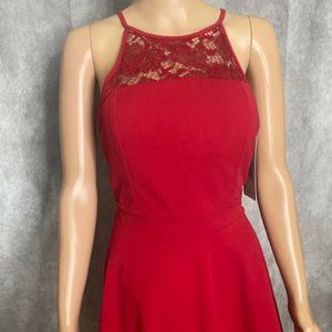 Emerald Sundae Halter Red Dress - Double Hem